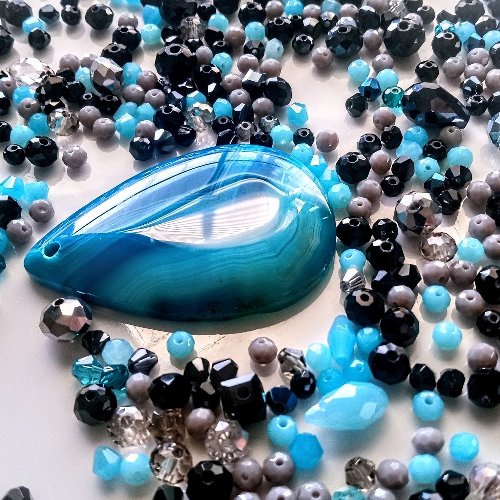 Smokey Blues Glass Bicone Bead & Pendant Assortment 220pcs